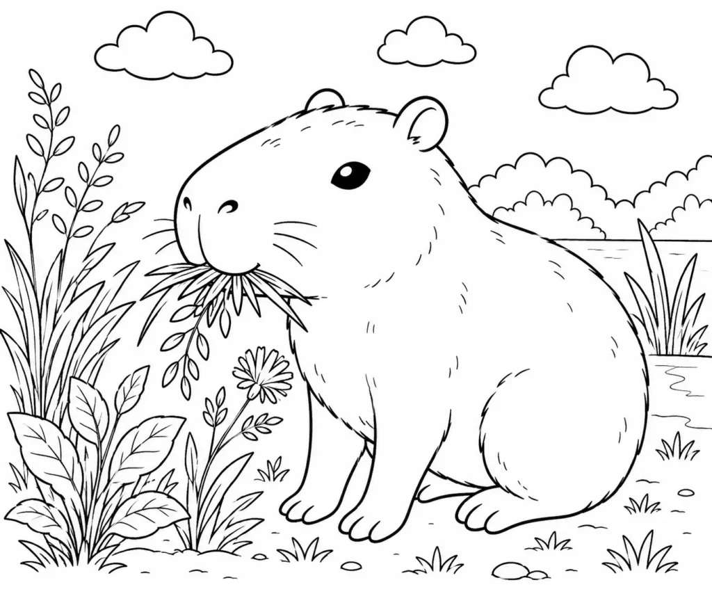 capybara eating food color page