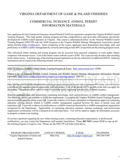 commercial nuisance animal permit virginia big