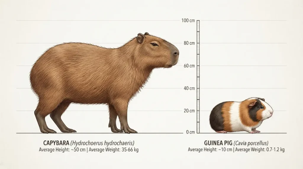 which animal is bigger in size capybara or guinea pig.