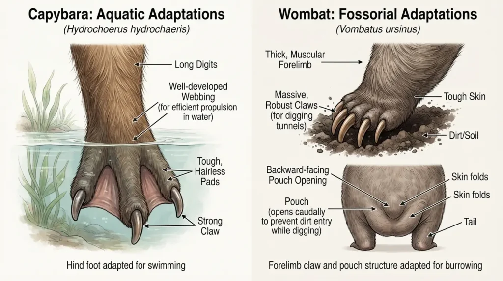 Capybara feet vs wombat claws 202607251532