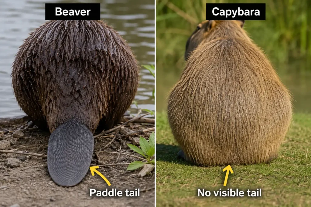 the tail difference between capybara and beaver