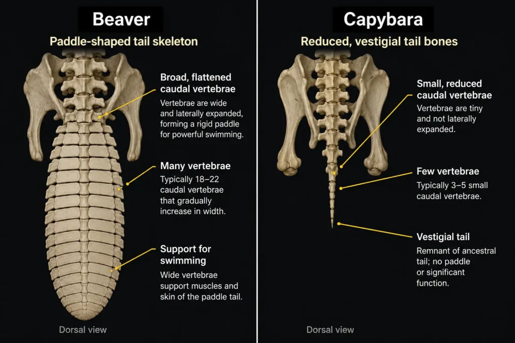 Bone structure of capybara tail vs beaver tail