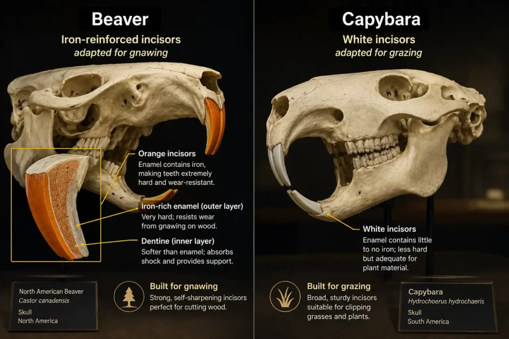 Capybara teeth vs beaver teeth identification
